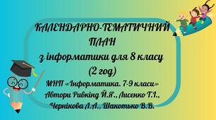 КТП з інформатики 8 клас  (2 год) до підручника «Інформатика. 7-9 класи» Автори Ривкінд Й.Я., Лисенко