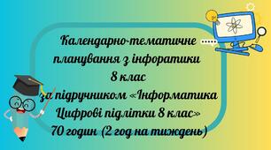 КТП з інформатики 8 клас за підручником «Інформатика Цифрові підлітки 8 клас» 70 год (2 год на тиждень)