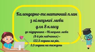КТП з німецької мови  для 8 класу до підручника «Німецька мова  (8-й рік навчання)»  122,5 години на рік,  3,5 години на тиждень