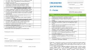 НУШ Свідоцтво досягнень 3-4 клас 2025-2026 навчальний рік