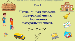 Повторюємо математику початкової школи. Урок 1. Числа, дії над числами. Натуральні числа. Порівняння натуральних чисел. Ст. 5 - 10.