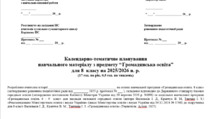 Календарно-тематичне планування з громадянської освіти для 8 класу (Васильків) 17 год.