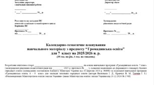 Календарно-тематичне планування з громадянської освіти для 7 класу (Васильків І. Д.) 35 год.