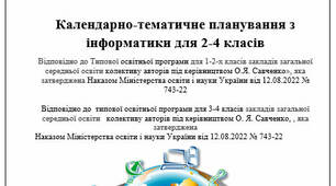 Календарно-тематичне планування з інформатики для 2-4 класів з очікуваними результатами за програмою О. Савченко для підурчника Н. Морзе