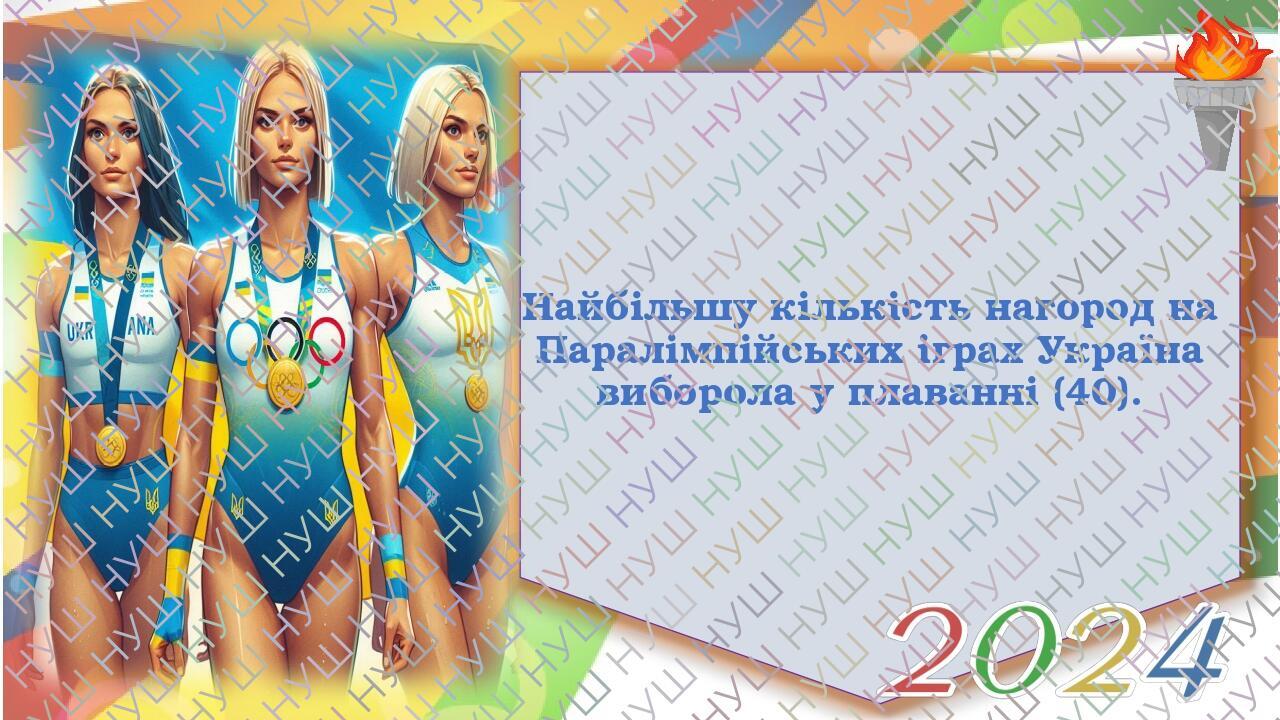 Найбільшу кількість нагород на Паралімпійських іграх Україна виборола у плаванні (40).