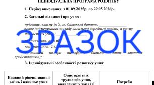 Індивідуальна програма розвитку ІПР 2 клас, 4 рівень підтримки