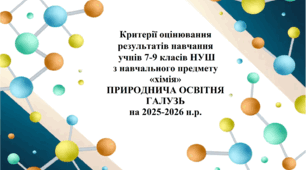 Критерії оцінювання результатів навчання учнів 7-9 НУШ класів з навчального предмету «хімія»  ПРИРОДНИЧА ОСВІТНЯ ГАЛУЗЬ