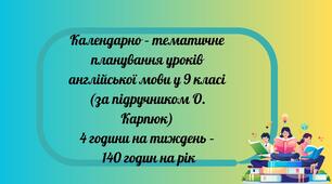 КТП уроків англійської мови у 9 класі (за підручником О. Карпюк) 4 години на тиждень