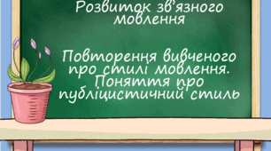 Повторення вивченого про стилі мовлення. Поняття про публіцистичний стиль