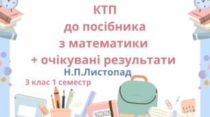 Календарно-тематичне планування до посібника "Математика" Н.П.Листопад (у 4-х частинах) 2025 року з очікуваними результатами 3 клас 1 семестр