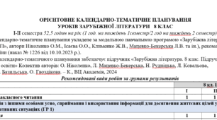 Орієнтовне КТП з групами результатів із зарубіжної літератури, 8 клас НУШ (52,5 год.: I семестр – 1 год/тиждень, II семестр – 2 год/тиждень) до підручника Ніколенко О.
