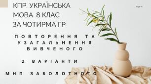 КПР. 8 клас. Українська мова. "Повторення й узагальнення вивченого в 7 класі" за чотирма ГР; 2 варіанти (МНП Заболотного)