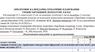 Орієнтовне КТП з групами результатів із зарубіжної літератури, 8 клас НУШ (52,5 год.: I семестр – 2 год/тиждень, II семестр – 1 год/тиждень) до підручника Ніколенко О.