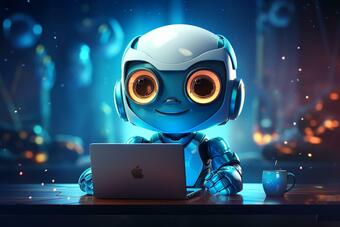 Cute Robot working on laptop with heart icon. 3d illustration. AI Generated 30492197 Stock Photo at Vecteezy