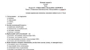 Тест "Розділ IV. СОЦІАЛЬНА СКЛАДОВА ЗДОРОВ’Я Тема 1. Соціальне благополуччя. Спілкування та здоров’я"