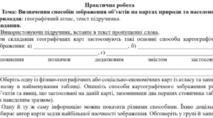 Практична робота з географії "Тема: Визначення способів зображення об’єктів на картах природи та населення"