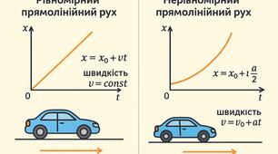 Рівномірний  прямолінійний рух: рівняння руху, графіки руху, швидкість.
