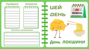 Рубрика "ЦЕЙ ДЕНЬ". 6 жовтня - День  ЛОКШИНИ. "Комплект нашвидкуруч" для проведення тематичного дня у класі