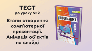 ТЕСТ до уроку № 2. Етапи створення комп'ютерної презентації. Анімація об'єктів на слайді
