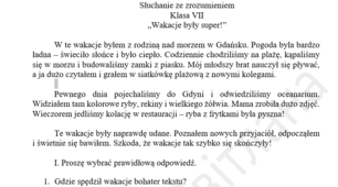 Підсумкова робота (Сприймання усної інформації на слух/Аудіювання) ГР1. 7 клас "Wakacje były super!""