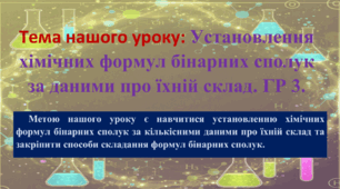 8 клас. НУШ. Презентація до уроку: Установлення хімічних формул бінарних сполук за даними про їхній склад. ГР 3.