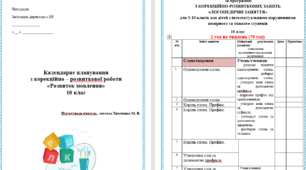 Календарне планування корекційних занять "Розвиток мовлення" 10 клас