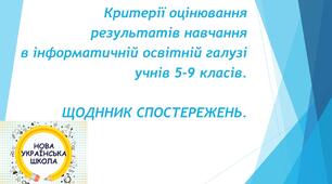 Критерії оцінювання  результатів навчання  в інформатичній освітній галузі  учнів 5–9 класів. +ЩОДННИК СПОСТЕРЕЖЕНЬ.