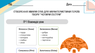 Аркуш завдання ГР 1. Створення хмари слів для характеристики героїв твору.