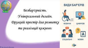 STEM 8 клас. Урок 10. Безбар’єрність. Універсальний дизайн. Дружній простір для розвитку та реалізації кожного.
