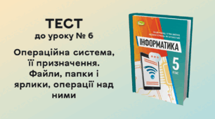 ТЕСТ до уроку № 6. Операційна система, її призначення. Файли, папки і ярлики, операції над ними